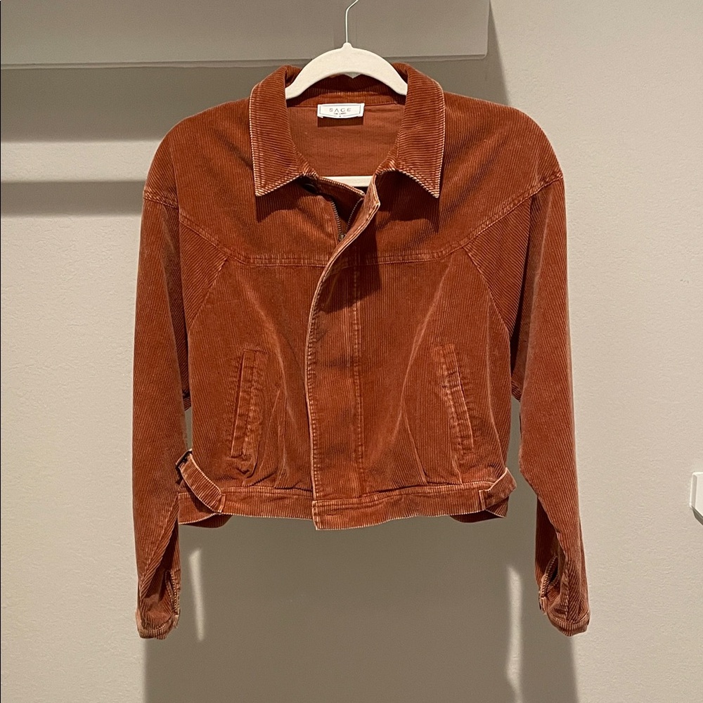 Sage Corduroy Utility Jacket in Warm Brown